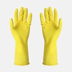 Yellow Household Gloves With Flock Line